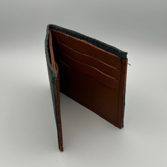 Handmade Oaxaca Leather Wallet Military Green Camel Bifold - Picture 5 of 8